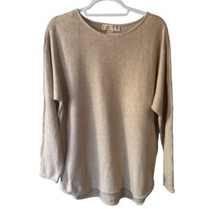 Michael Kors Tan Cream Crew Neck Sweater Gold zipper accents Women’s L Everyday